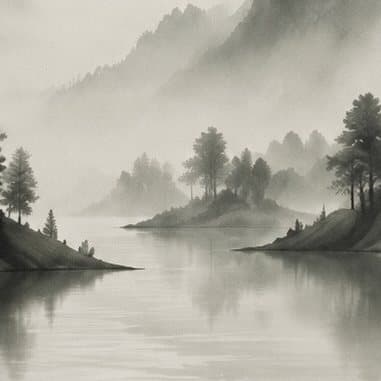 Detail: bergmeer in mist