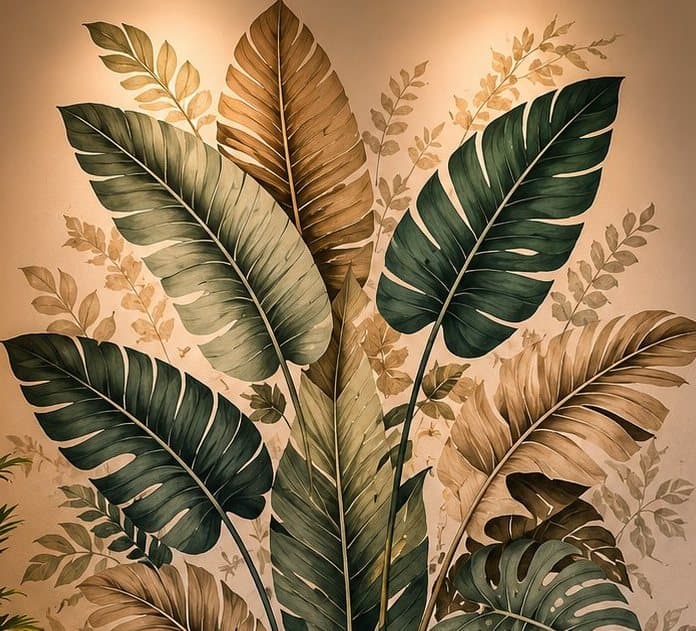 Detail: bladeren in groen en goud
