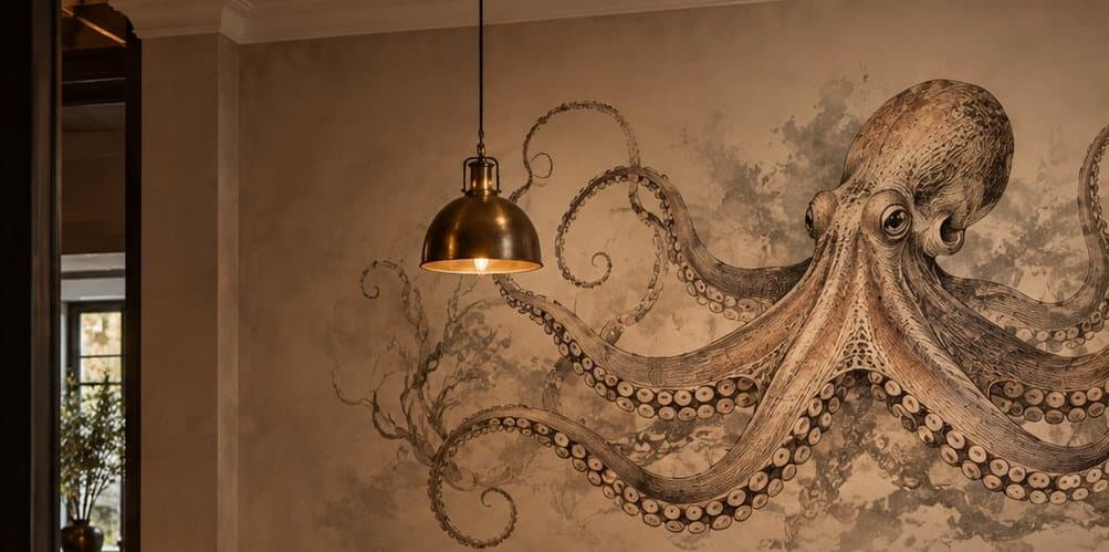 Detail: octopus in gravurestijl