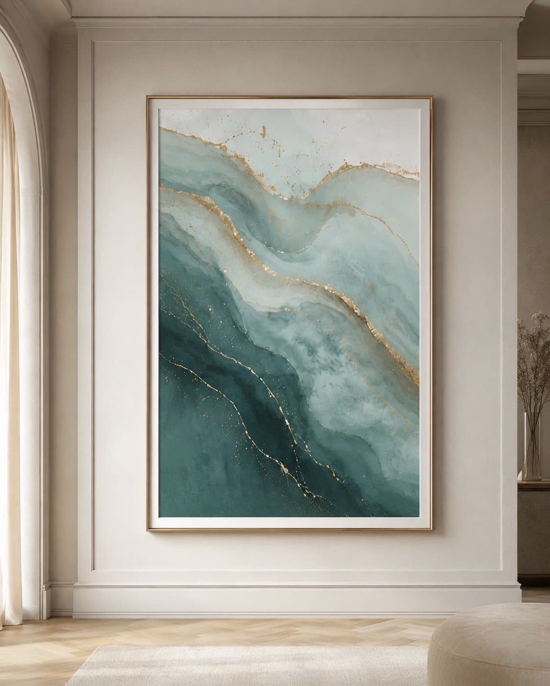 Jade & goud: op de muur geprint en omlijst met een echte sierlijst